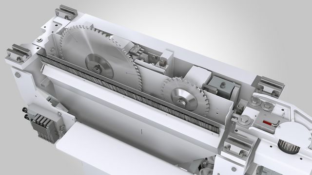 Пильный агрегат серии TECTRA 61 Автоматическая бесступенчатая регулировка высоты раскроя для оптимального выступа пильного диска и чистой обрезной кромки.