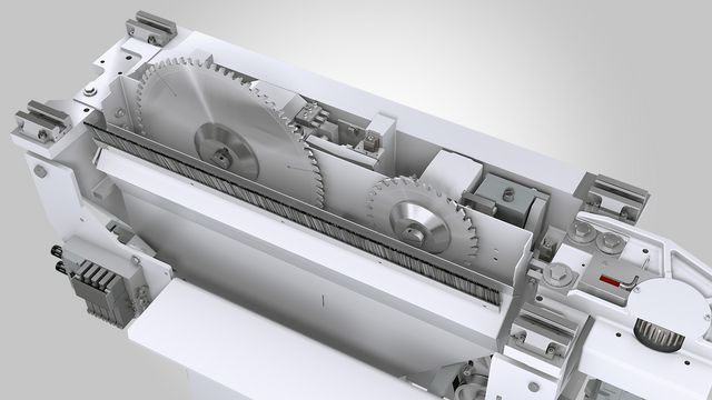 Автоматическая бесступенчатая регулировка высоты раскроя для оптимального выступа пильного диска и чистой обрезной кромки.