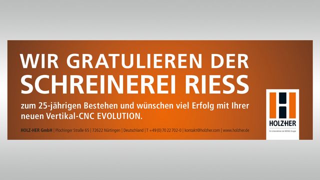 Удовлетворенность работой с вертикальным обрабатывающим центром с ЧПУ EVOLUTION 7405 от HOLZ-HER Довольный клиент HOLZ-HER столярная фирма Riess — EVOLUTION 7405
