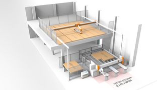 Двухуровневая складская система для плитных материалов HOLZ-HER в Швейцарии: STORE-MASTER с индивидуальной адаптацией
